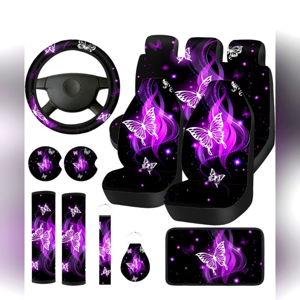 Steering Wheel 15 Pcs. Butterfly Car Seat Covers